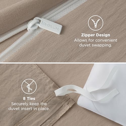 Image of Bedsure Light Brown Duvet Cover Full Size - 3 Pieces Prewashed Extra Soft Cotton-Like Bedding Set, Includes 1 Duvet Cover 80x90 Inches with Zipper Closure & 2 Pillow Shams, Comforter Not Included