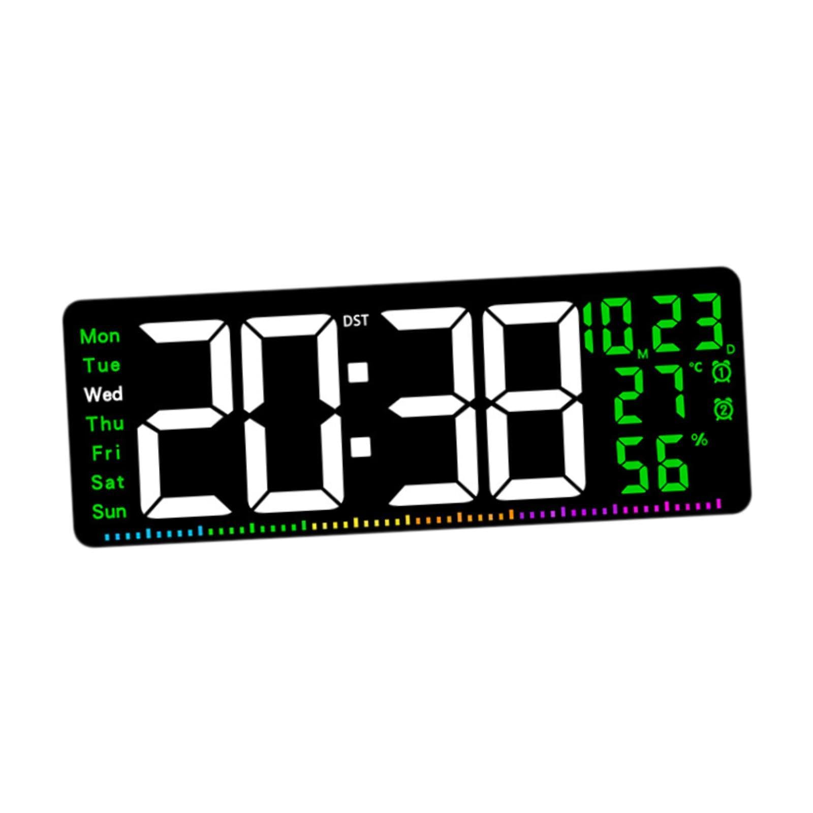 Orologio Digitale da Parete con Funzione Sveglia LED Termometro Integrato Calendario con Visualizzazione Giorni Materiale PP Resistente Elegante, Verde