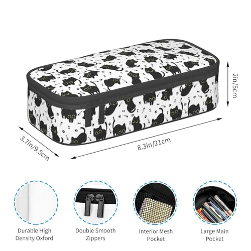Image of Cute Black Cat Fish Bones Large Pencil Case With Zipper Compartments Stationery Pencil Bag For Kids Teens Students School Supplies