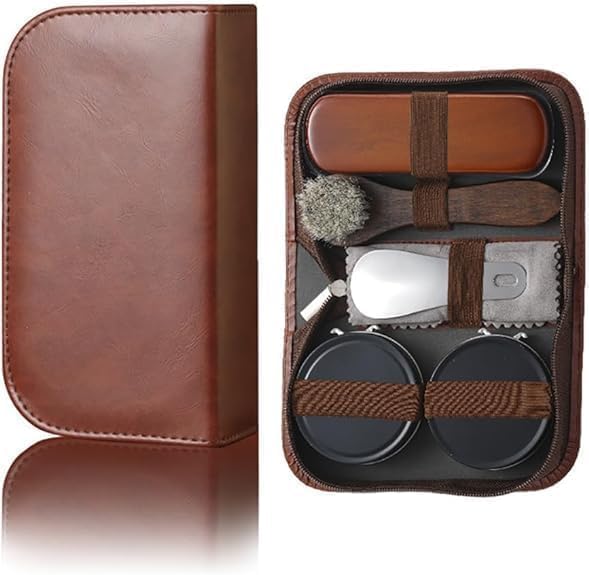 IWTEIPANComplete Shoe Care Kit, with Black and White Shoe Polish, Perfect for Home and Travel Use, Includes Brushes, Polishes, Cloths, Horn, and Leather Box, Ideal Gift for Leather Shoe Lovers