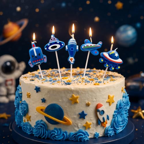 Image of Wanna Party Space Theme Birthday Decoration-Space Theme Candles Set for Kids Birthday Celebration & Cake- Cup Cake Decoration