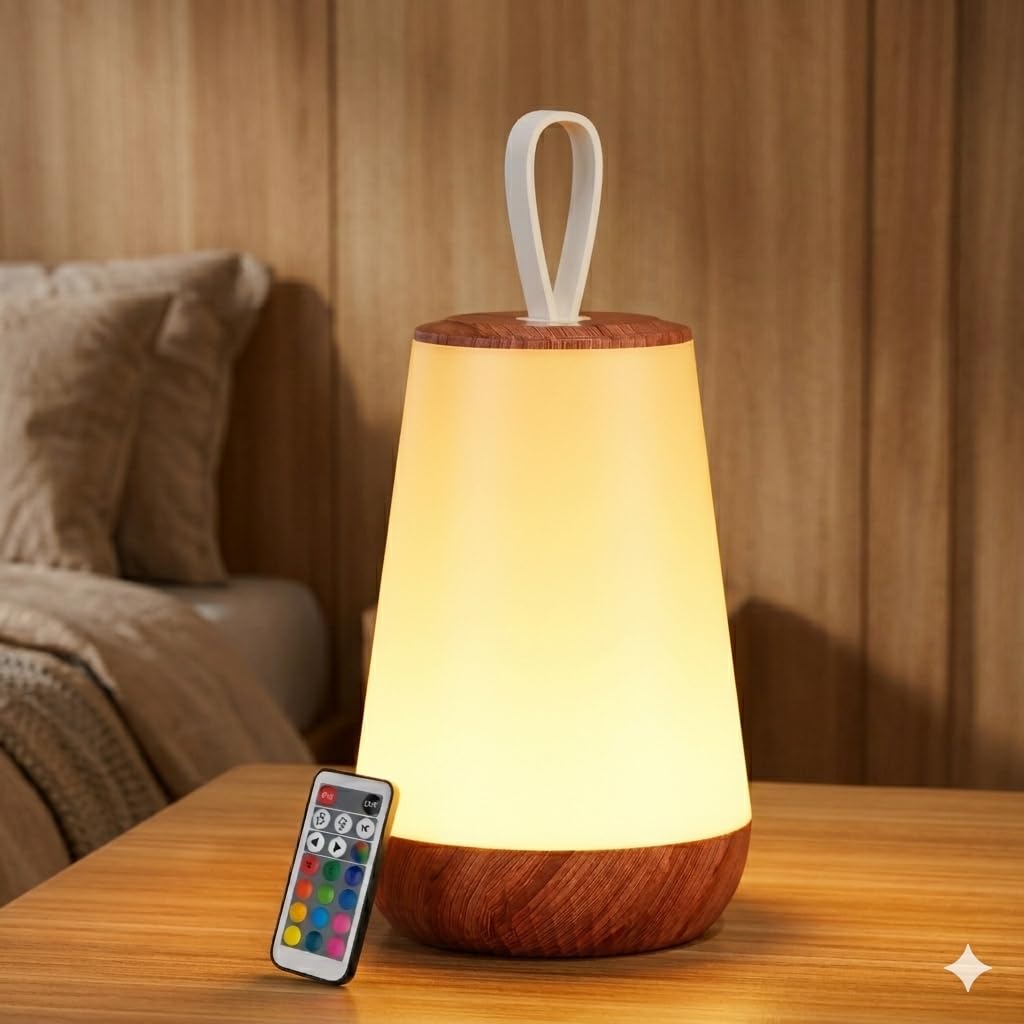 Alpha7 Kids Night Light Lamp, Rechargeable Bedside Lamp with Remote & Touch Control, RGB Dimmable Night Light with 13 Colours, Portable Bedroom Nursery Lamp for Baby Sleep & Kids Room