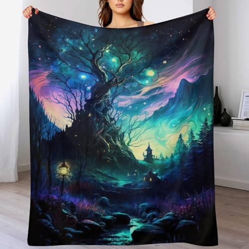 LLLBBB Kosmischer Lebensbaum Decke Flannel Sofadecke Strandtuch Teppich Picknickdecke Weich Umhang Für Schlafzimmer, Alle Jahreszeiten 140×180cm