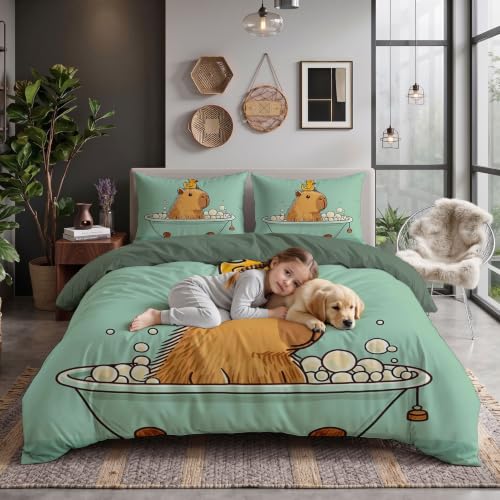 Housse de Couette Capybara 200x200 cm avec 2 Taies d'Oreiller