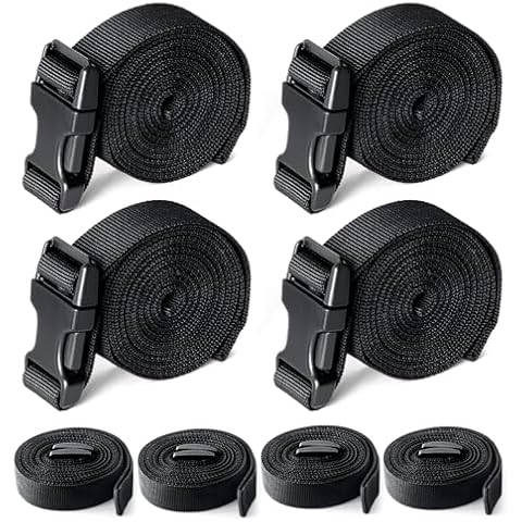 Cerumute Boat Cover Straps, Adjustable Buckle Straps 1" x 96" Heavy Duty Durable Webbing Strap with Quick Release Buckles and Clips, 8 Pack Black Cover