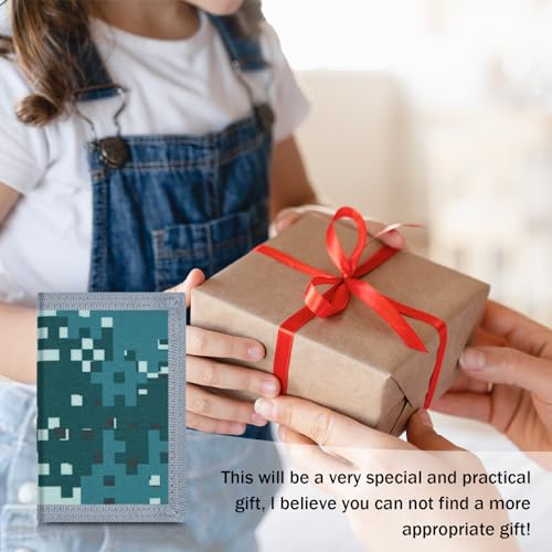 Image of AI-DEE RFID Trifold Canvas Outdoor Sports Wallet for Kids - Front Pocket Wallet with Magic Sticker (Blue2)
