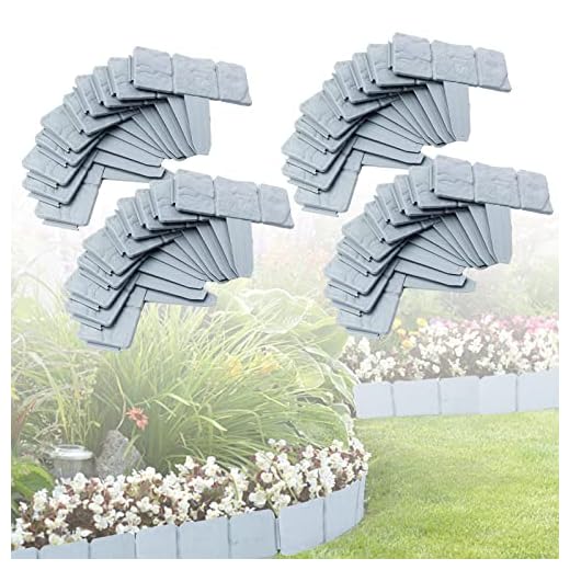 Garden Landscape Edging Border No Dig, 32.8 ft DIY Garden Fence Stone Effect Lawn Edging Plastic Plant Border for Landscape,Flowerbed, Sidewalk,Outdoor Flower Lawn (40 PCS)