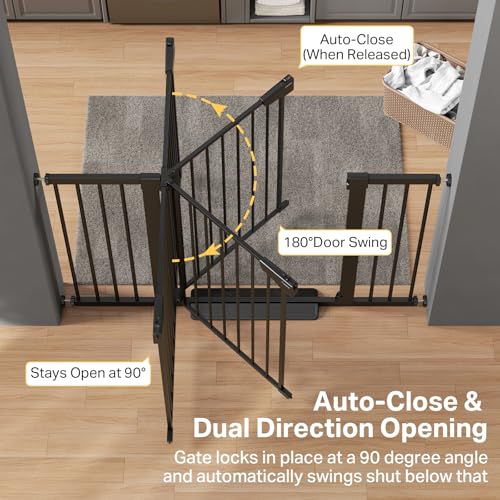 Cumbor 29.7-51.5 in Extra Wide Baby Gate for Stairs, Dog Gate Indoor Black | Mom's Choice Awards Winner, Auto Close with Double Lock for Doorways, Child Gate for Toddlers & Pets, Pressure Mounted - Image 6