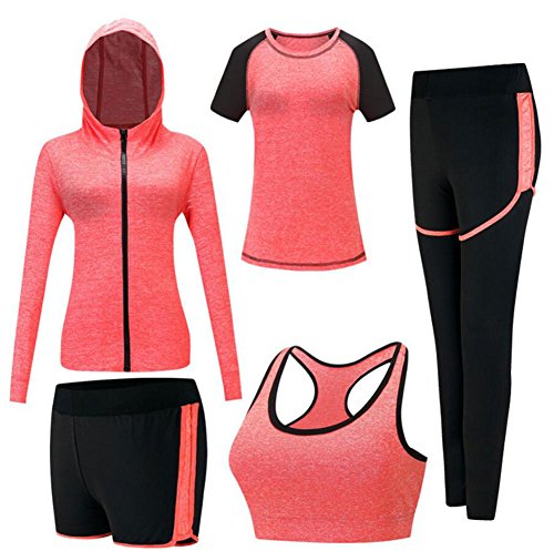 ZETIY Damen Traingsanzug Yoga Kleidung Anzug 5er-Set Sportanzüge Jogginganzug Gym Fitness Kleidung Laufbekleidung Sportswear Sport Yoga Outfit Damen BH Leggings Set