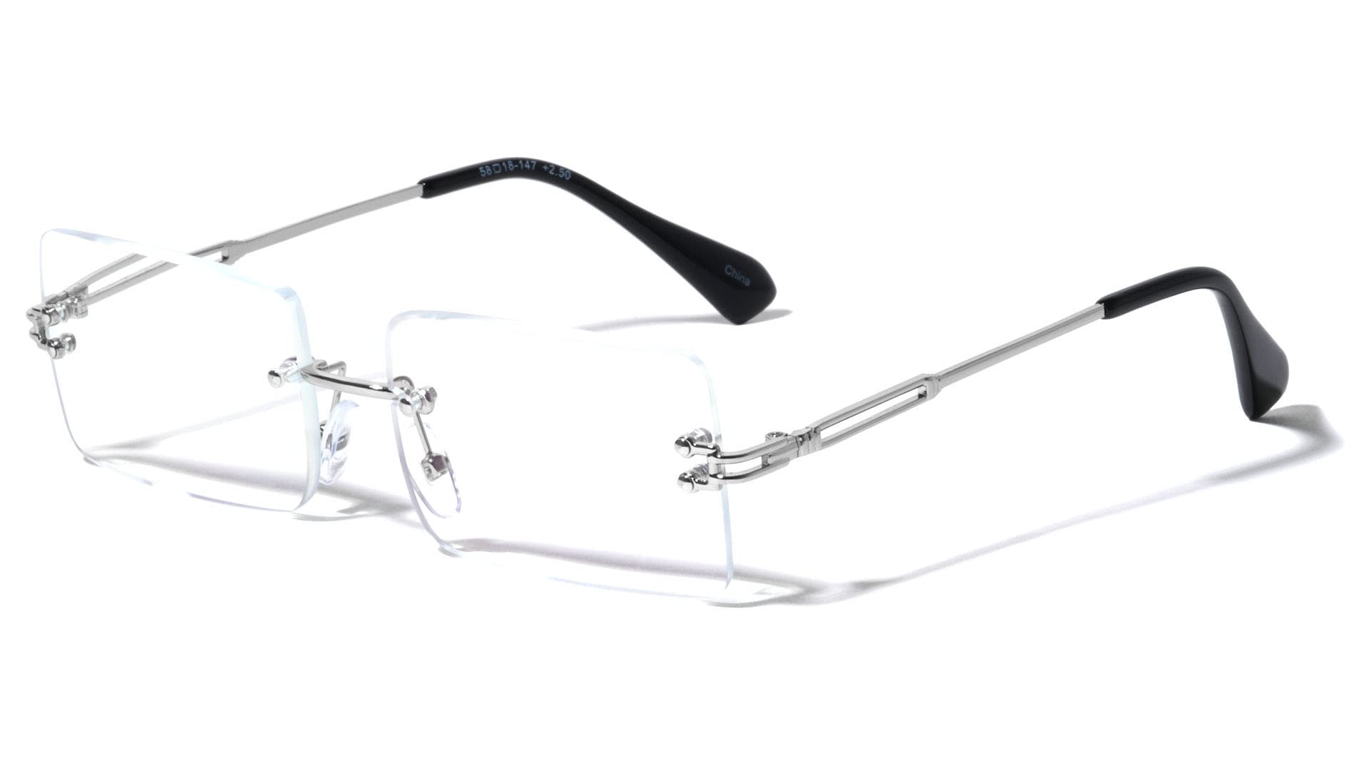 V.W.E. Men Metal Fully Rimless Rectangular Anti-Blue Reading Glasses - 140mm Width UV Protection Clear Lens Reader