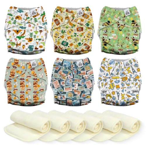 Image of Mama Koala 6 Pack Reusable Cloth Diapers 3.0 for Babies Girls Newborn, One-Size Adjustable Baby Diaper, Durable Stitching, Back Opening for Inserts, Breathable Awj Lining, Leak Prevention-Camper