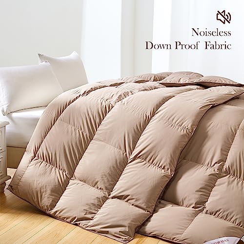 Snowman All-Season 75% Down Comforter King Size, Fluffy Duvet Insert With 8 Corner Tabs, Durable Down Proof Cotton Blended Fabric And 3D Baffle Box Construction (Khaki, 106"X90") #TOP3