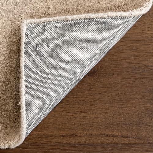 Image of Hand-Tufted Woolen Large Carpets for Living Room 8x11 feet Solid Light Beige Plain Anti-Skid Area Rug High Pile Thick Carpet & Rugs for Hall & Bedroom