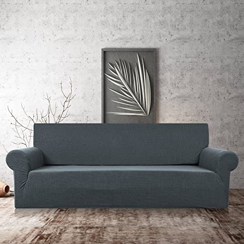 HEYOMART Stretch Sofabezug 1 Stück Sofahusse Spandex Jacquard Elastische Couchbezug mit Anti-Rutsch-Schaumstoffe (L-förmiges Ecksofa erfordert Zwei) - 3 Seater, Grau