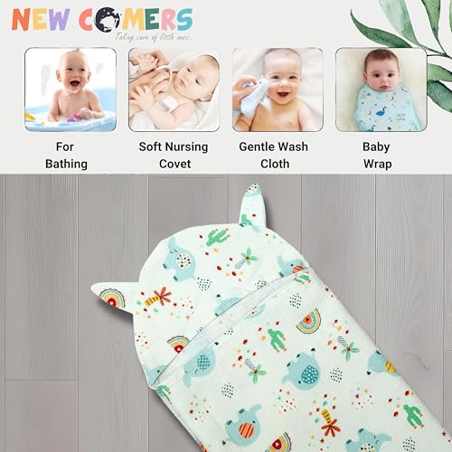 Image of NEW COMERS 100% Pure Cotton Waffle Hooded Wrapper - Baby Towel for New Born | Big Size 50cm x 26cm | Soft, Safe & Skin-Friendly | Perfect for Newborns 0-5 Years | Breathble Absorbant (Multicolor 3)
