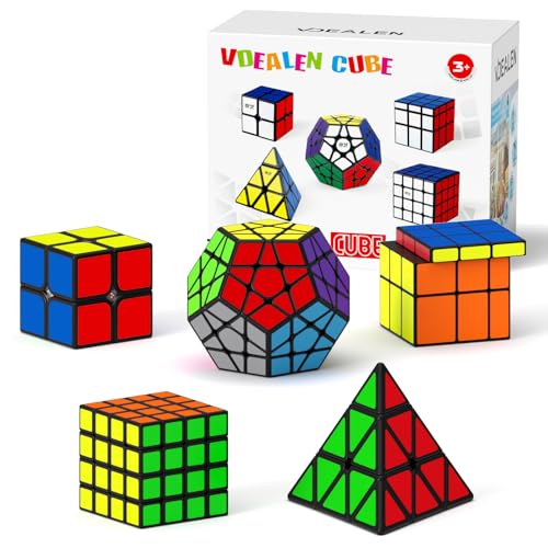 Vdealen Cubos de Velocidad,Juego de Cubos de Velocidad de 2x2 4x4 Pirámide Megaminx Mirror Cube Smooth Pegatinas,Cubo Mágico Liso Colección de Rompecabezas