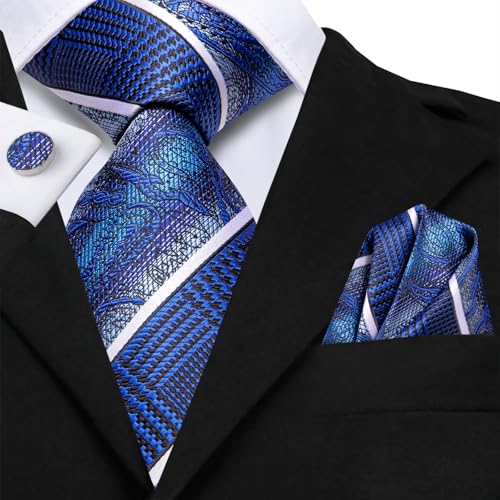 Image of Hi-Tie Men's Tie Lapel Pin Set Pocket Square Cufflinks Formal Woven Silk Tie Sets Wedding Party