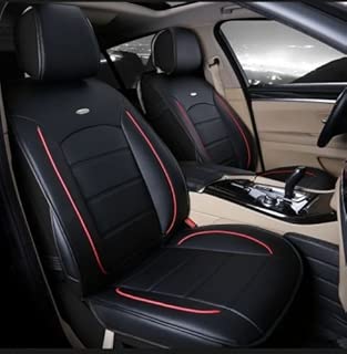 Amooca Luxurious Airbag Compatible Universal Full Set Needlework PU Leather Dacron Fabric Front Rear Car Seat Cushion Cover for EcoSport Focus Jetta Tiguan Black 6pcs - coolthings.us