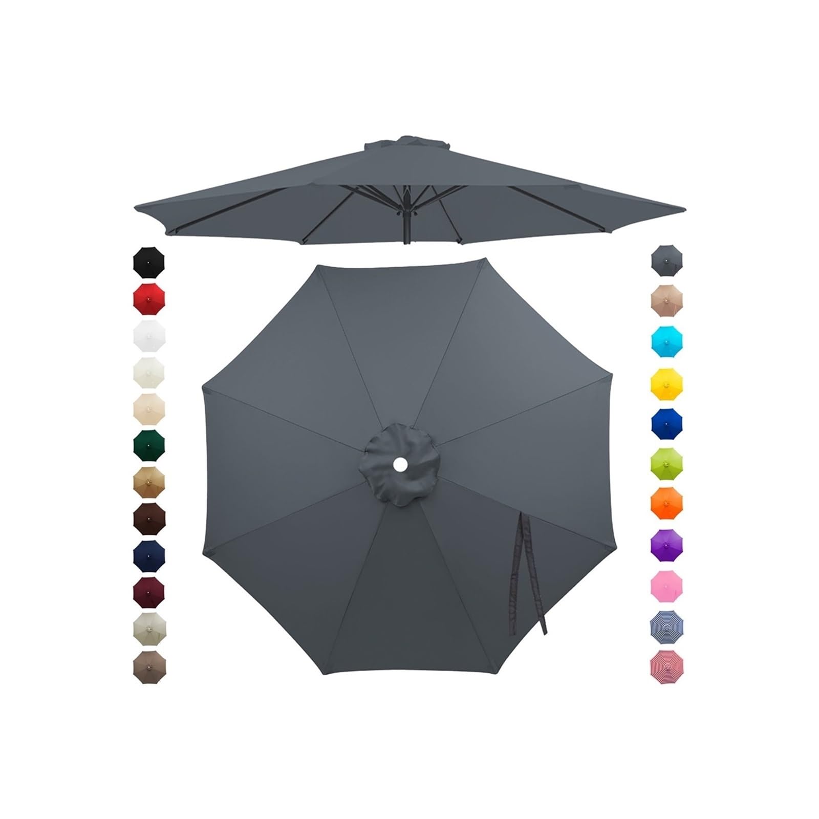Chinimon Replacement Parasol Canopy 2m/2.5m/2.7m/3m/3.5m, 6/8 Arms Garden Parasol Cover for Yard Beach (Grey, 2.7m/8-Ribs)