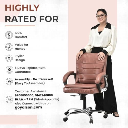 Image of Comfortable Ergonomic Revolving Medium Back Office /Home Study Revolving Leatherette Chair (1, Brown, Standard)
