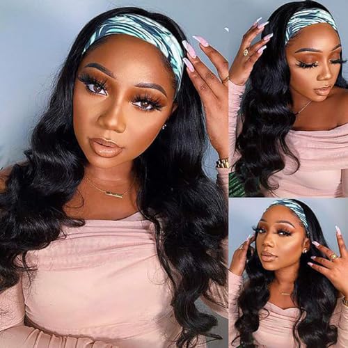 Image of Celiarita Body Wave Headband Wig Human Hair Wigs 26 inch Glueless Non Lace Front Wig Machine Made Brazilian Body Wave Headband Half Wigs for Black Women Human Hair Natural Color