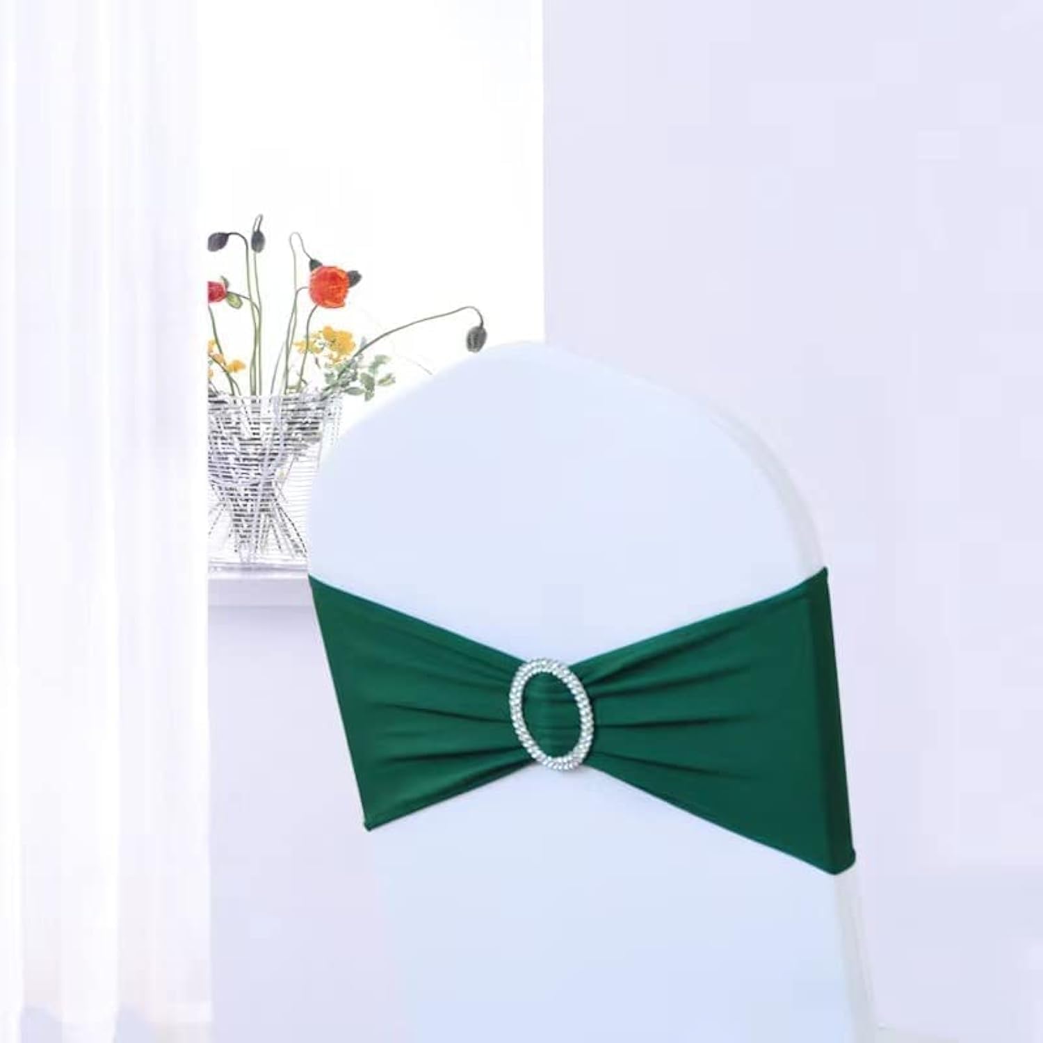 AMERRY 10PCS Spandex Chair Bands Sashes for Wedding Party Banquet Christmas Thanksgiving Baby Shower Event Decorations (Black Green)