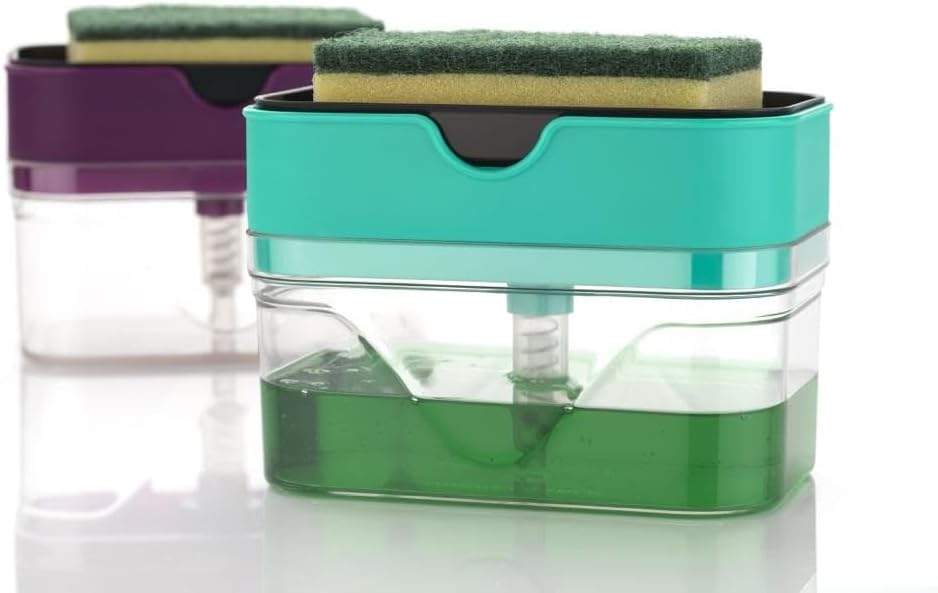 SR Smarty 2 in 1 Soap Dispenser for Dishwasher Liquid Holder, Liquid Dispenser Through Pump (Multi-Color, 400 ML) with Sponge (Heavy)