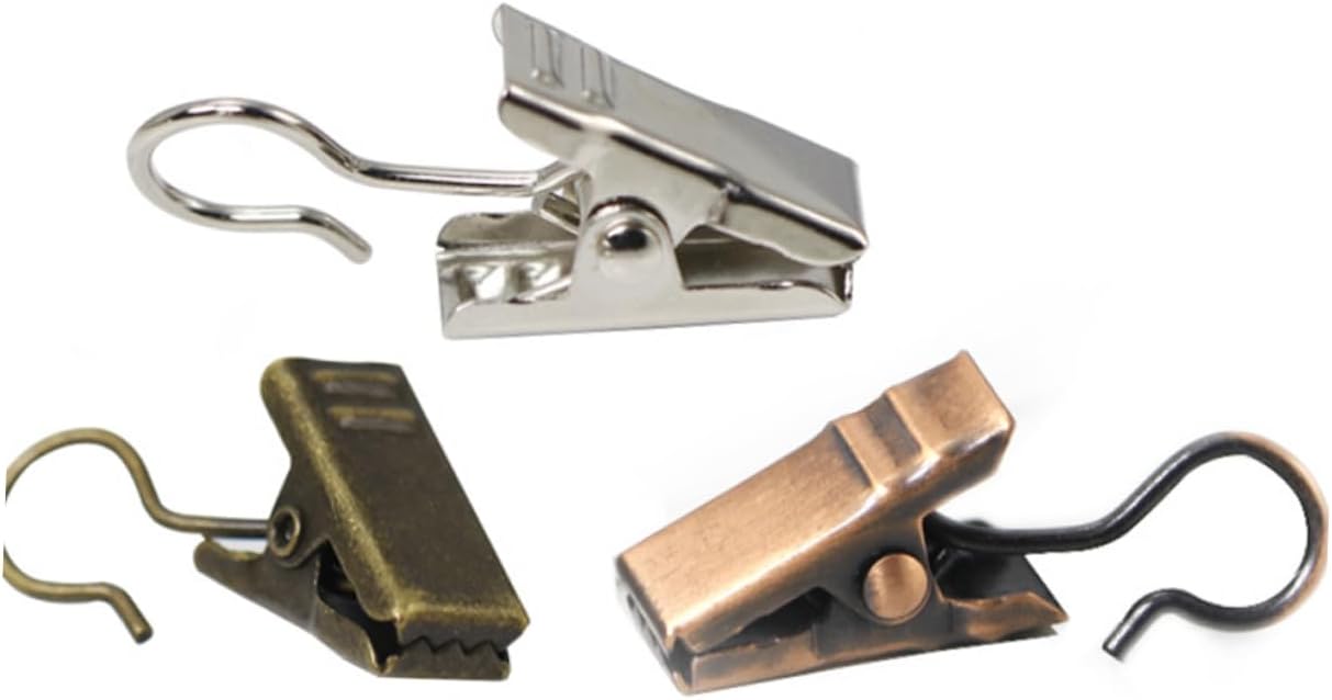 Cabilock 180pcs Stainless Steel Metal Clip Curtain Hooks Easy to Install Photo Clips for Shower Curtains Drapes and Home Decor Random Colors Antique Antique