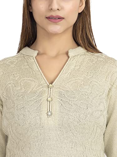 Image of Rosary Women's Winter Wear Solid Woolen Warm Straight Kurti with 2 Side Pockets Beige