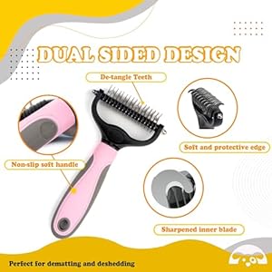 PetnBeyond Undercoat Rake – Double Sided Dematting Brush Tool for Cats and Dogs – Shedding Comb Mat Remover Deshedder – Safe Detangler – Dog Grooming Brush – Easy Mats and Tangles Removing – Cat Brush