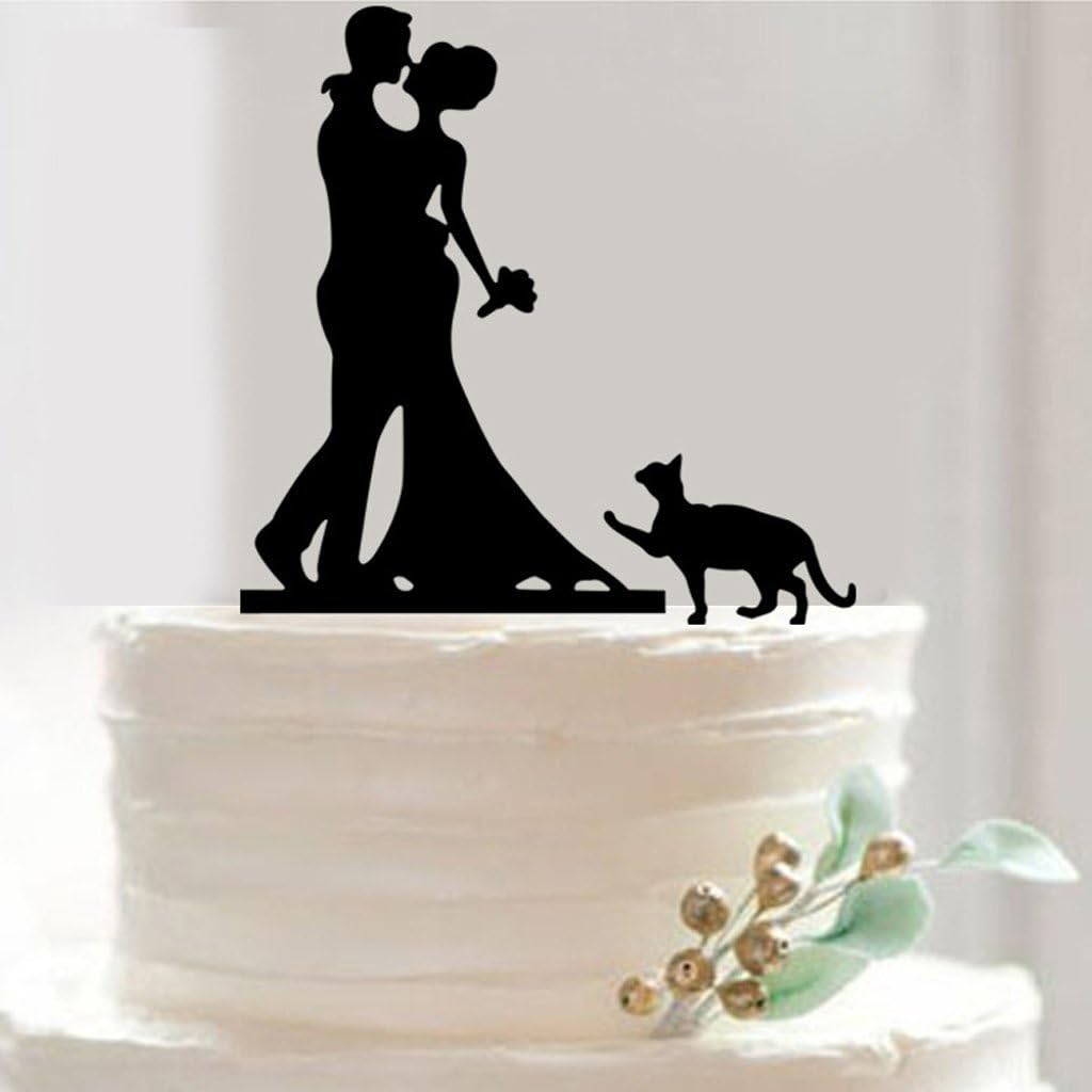 Musuntas Personalized Acrylic Bride & Groom With Cat Wedding Cake Topper
