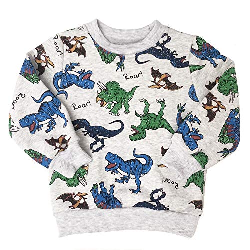 Popshion Boys Dinosaur Sweatshirts Toddler Long Sleeve T-Shirts Pullover Cartoon Tee Sport Tops for Kids 1-7T
