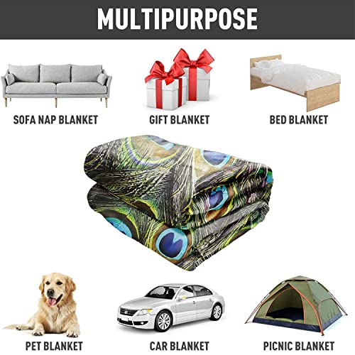 60" X 80" Blanket Comfort Warmth Soft Plush Throw For Couch Peacock Feather Print Green #TOP3