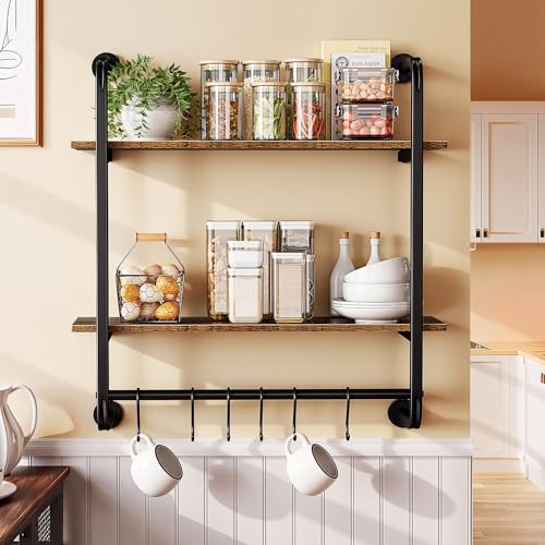 Kssiaz 2 Tier Industrial Pipe Shelving, 24" Kitchen Shelves Wall