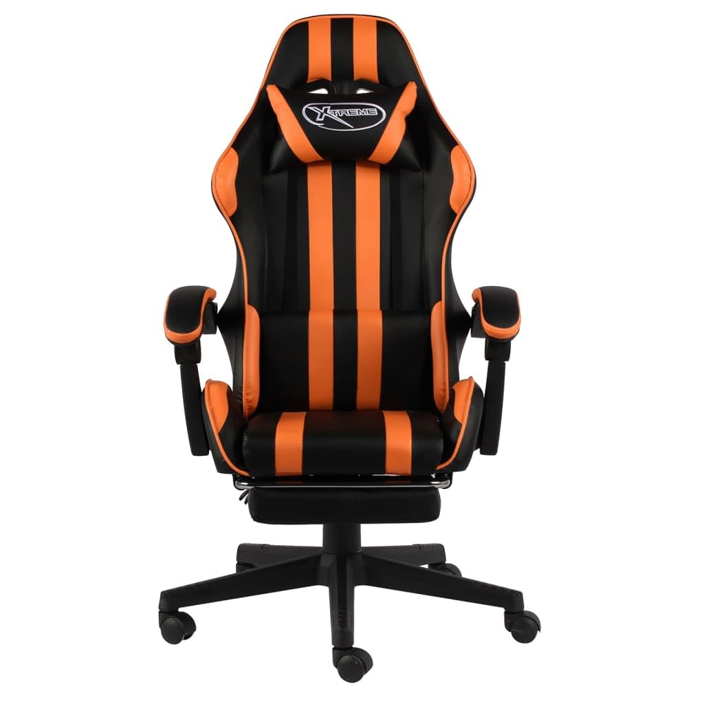 Sedia da gaming con poggiapiedi, girevole, colore: nero e arancione | Comoda sedia da ufficio con poggiapiedi estraibile e cuscino lombare per lo studio o l'ufficio.
