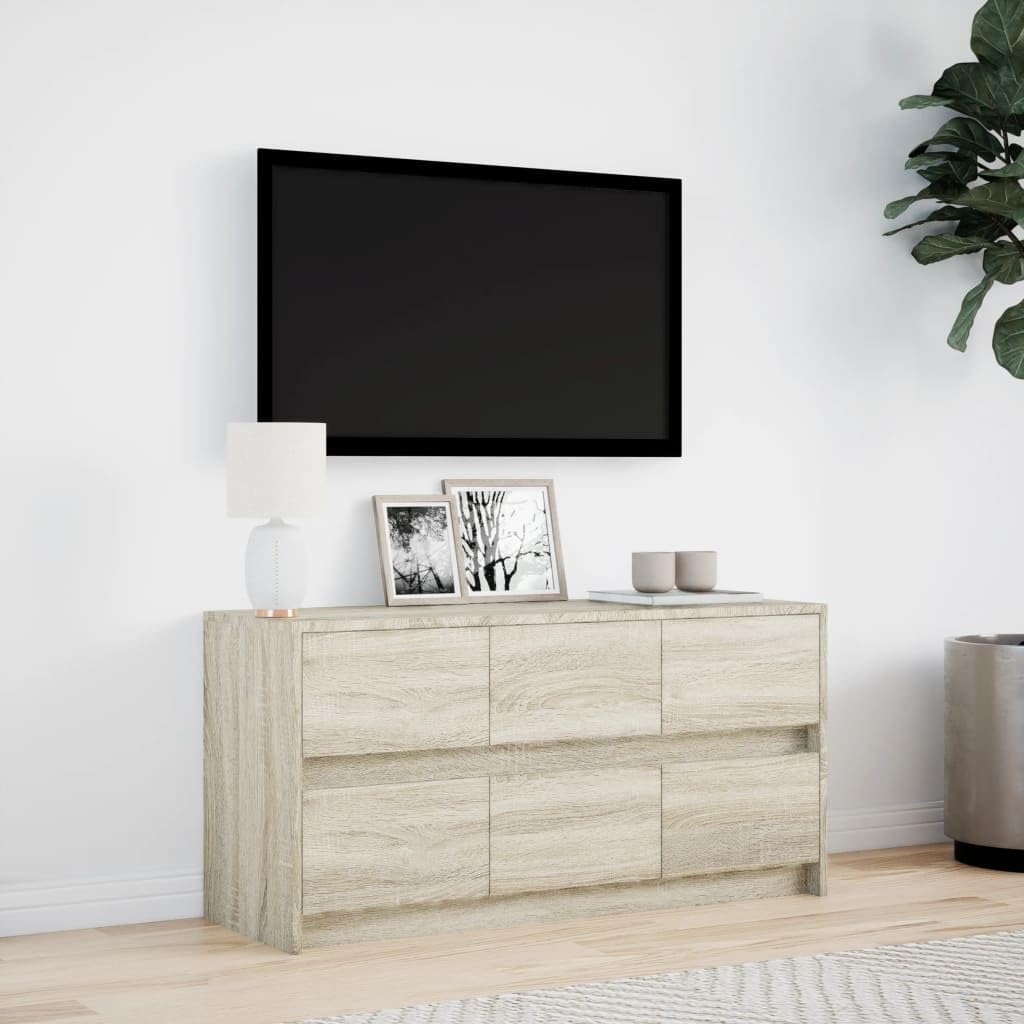 Szafka pod TV z LED dąb sonoma 100x34x50 cm mebel RTV z podświetleniem RGB duża przestrzeń do przechowywania stabilny blat max obciążenie 65 kg do salonu i sypialni
