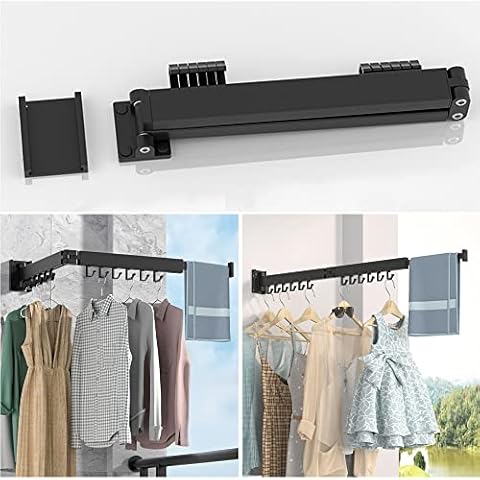 TreeGun Wall-Mounted Clothes Drying Rack, Collapsible Laundry Drying Rack, Space Saver Clothes Rack with Hooks and Clothespins, Collapsible & Rotatable for Laundry, Balcony, Mudroom, Bedroom (2 rods) Cover