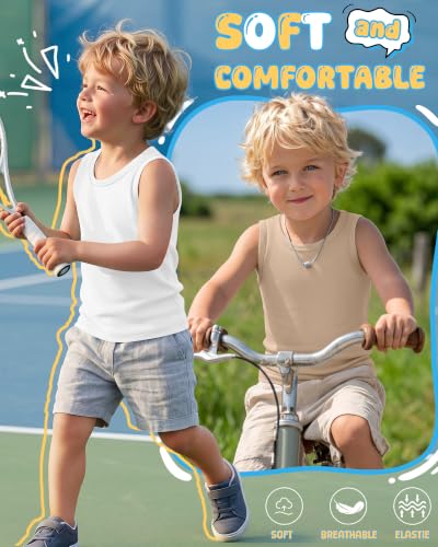 Image of Yooo's Vivi 3 Pack Toddler Boys Tank Tops | Toddler Boys Undershirts, 18M-5T, Sleeveless Muscle Shirt, Kids Athletic Tops, Crewneck, Summer, Loose, Basic, Sport, Play