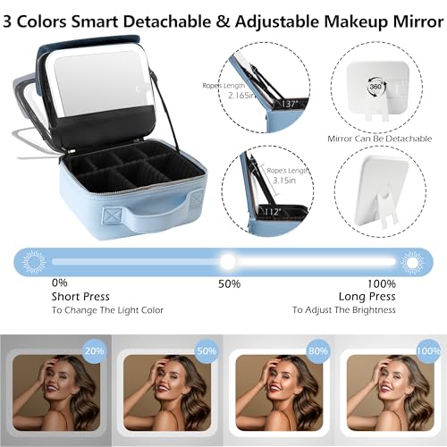 Image of MOMIRA Travel Makeup Bag Cosmetic Bag Makeup Organizer Bag with Lighted Mirror, Adjustable Brightness in 3 Color Scenarios, Waterproof Makeup Train Case, Gift for Women - Classic Blue(Woven)