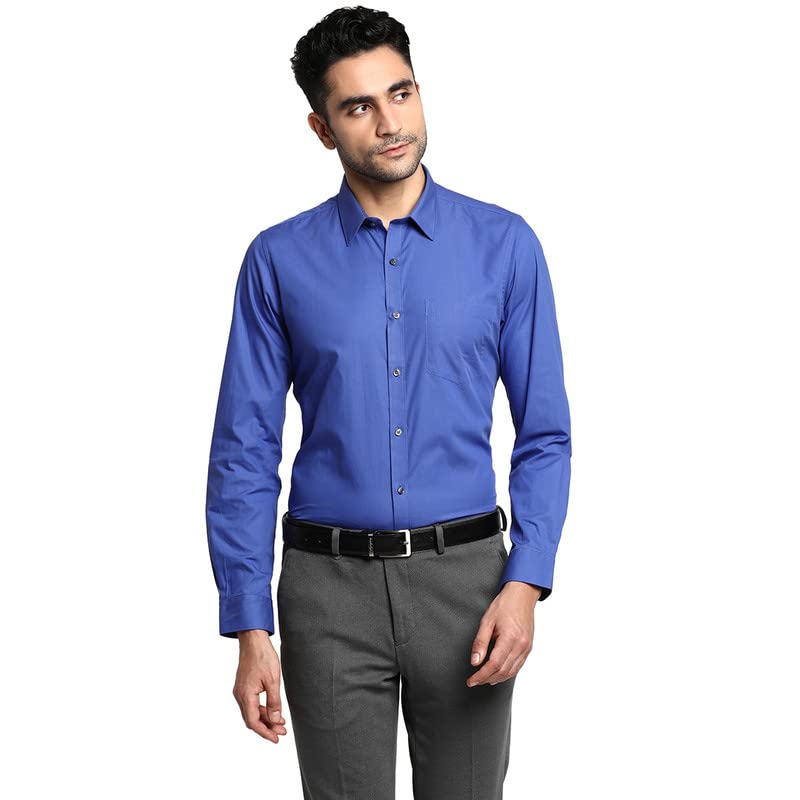 Image of Turtle Men Cotton Blue Slim Fit Solid Formal Shirts