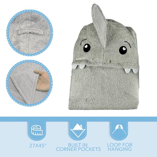 Image of SoapSox Hooded Towel & Slipper Set for Kids - Soft Cotton Towel w /Hand Pockets + Matching Slippers - 27x45 inch Gift Set