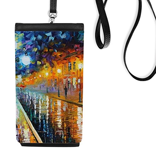 Sac portefeuille téléphone noir en faux cuir avec motif paysage de rue pour smartphone
