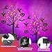 [Timer] 2 Pack 24 Inch Halloween Decorations Indoor, Black Halloween Tree with 24 LED Orange Purple Lights & 16 Pumpkin Bat Ghost Witch Hat, USB/Battery Operated Table Decorations Home Party