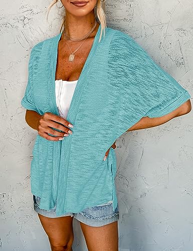 Image of MEROKEETY Women's 2026 Summer Lightweight Kimono Cardigan Short Sleeve Open Front Casual Loose Trendy Beach Cover Ups