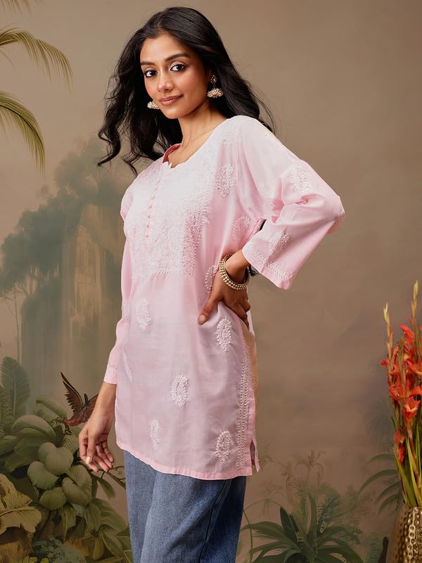 Image of Ada Hand Embroidered Lucknowi Chikankari Cotton Top for Women A911459
