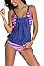 Dokotoo Womens Stripes Lined Up Double Up Tankini Top Bikini Swimwear,(US 18-20)XXL,Pink Blue