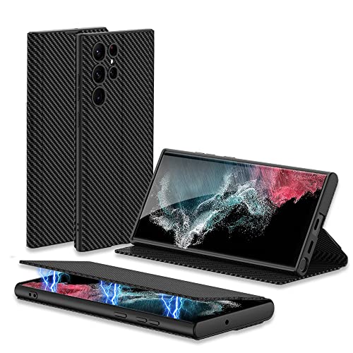 Funda magnética de cuero para Samsung Galaxy S23 Ultra con tapa libro en fibra de carbono