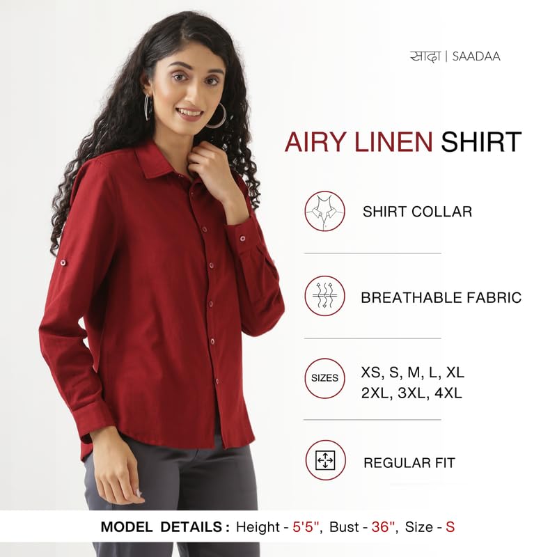 Image of SAADAA Airy Linen Shirt | Solid Regular Fit Casual Shirts Stylish for Women