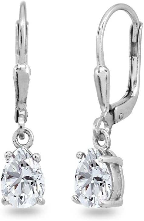 Sterling Silver Genuine or Simulated Gemstone 7x5mm Pear-Cut Teardrop Drop Dangle Leverback Earrings