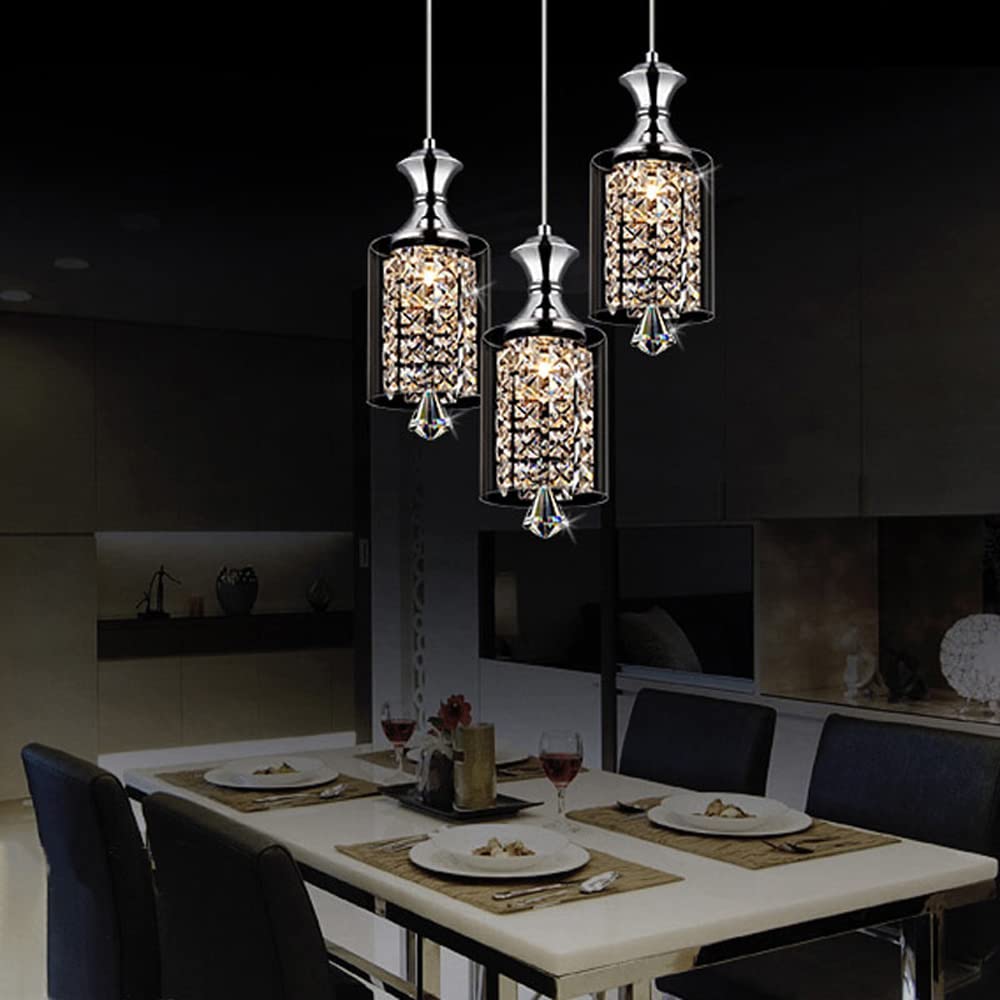 Lustre en cristal et acier inoxydable réglable pour îlot de cuisine